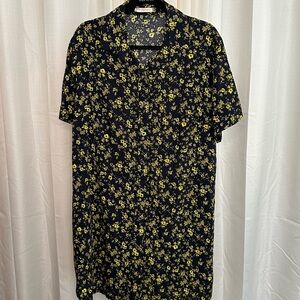 Floral Midi Boho Dress Summer Cottagecore Fashion Collection Blue Yellow L